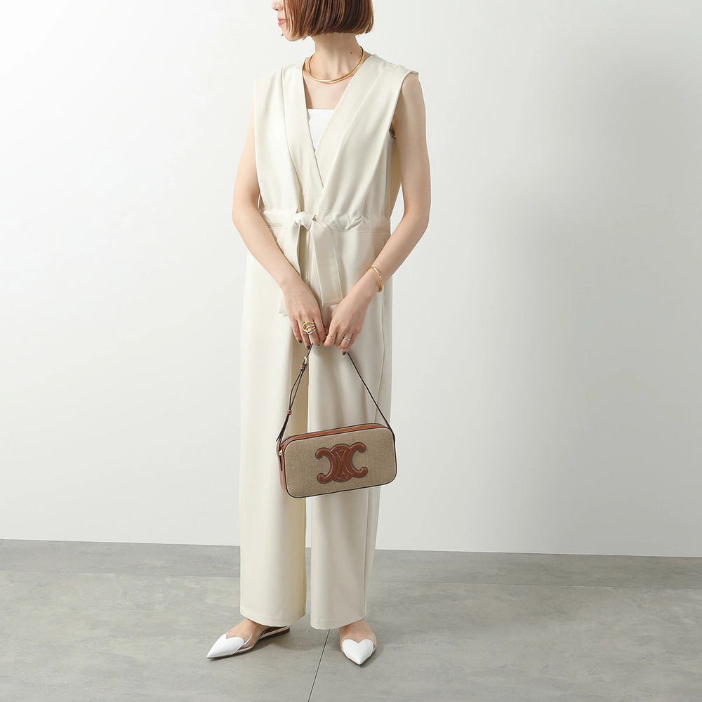 Celine Camera Shoulder Bag Triomphe Leather Beige Cream Tan